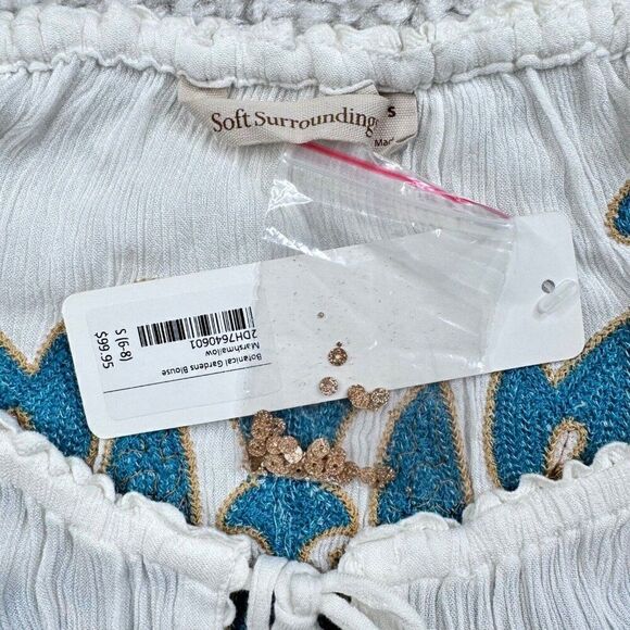 Soft Surroundings Botanical Gardens Blouse Embroidered Sequins NEW - Picture 4 of 9